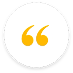 Testimonial grid item: Yellow quotation marks inside a white circle. Represents customer reviews or feedback in a testimonial grid layout.