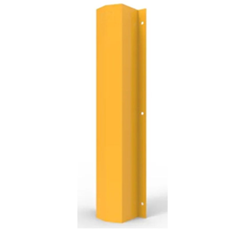 Bright yellow corner guard. Steel column protector designed to protect corners from damage in warehouses, factories, and loading docks.