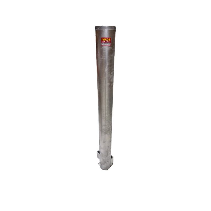 Galvanized steel tube, a metal pipe with a cylindrical shape and a sticker on the top, used for industrial or construction applications.