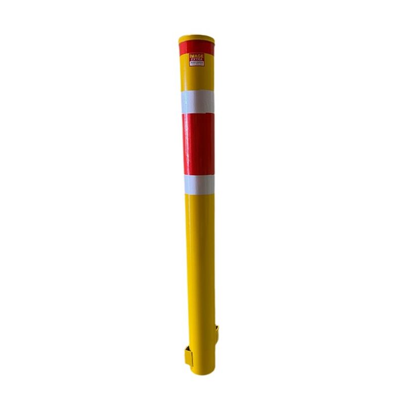 d140ig1800symrd Dugite 140mm x 1800mm In Ground Bollard Safety Yellow MRD 10 Flexible bollard post. Yellow traffic safety bollard with red and white reflective stripes. Roadside hazard marker.