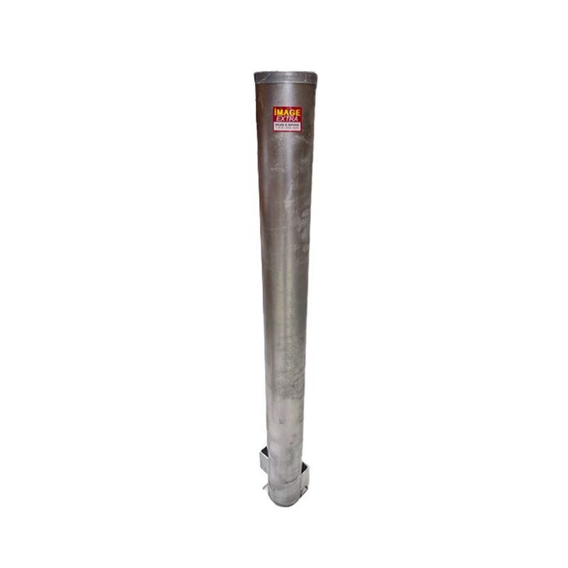 d165ig1800g Dugite 165mm x 1800mm In Ground Bollard Galvanised 12 Silver metal tree protector. The tree protector is cylindrical and tapers towards the top. It has a red label on the top portion of the protector.
