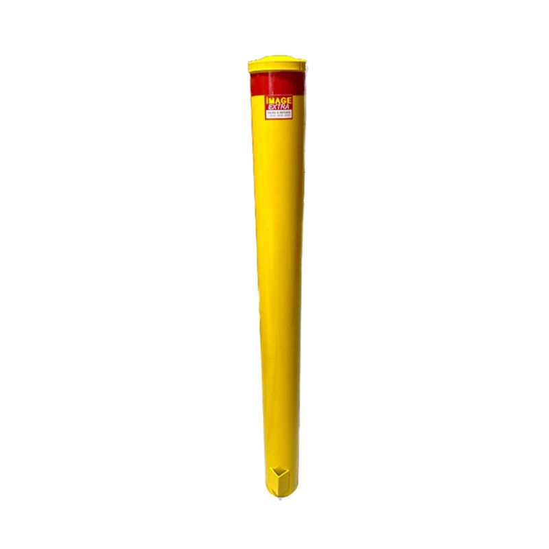 de140ig1500sy Dugite Economy 140mm x 1500mm In Ground Bollard Safety Yellow 7 Yellow flexible bollard post with red band and yellow cap. Safety bollard for traffic control and pedestrian safety. Impact-resistant.
