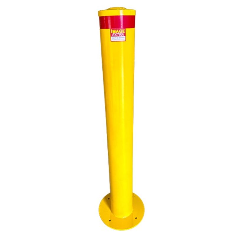 de165sm1300sy Dugite Economy 165mm x 1300mm Surface Mount Bollard Safety Yellow 6 Yellow flexible bollard post with red top. Safety parking bollard. Traffic management equipment. Ground-mounted security post.