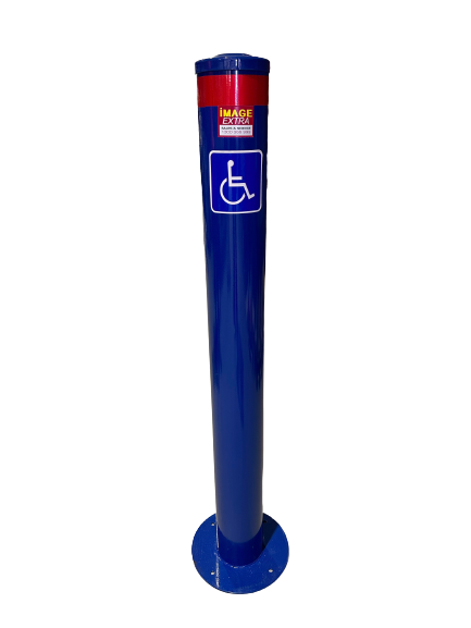 56 removebg preview Dugite Economy 140mm x 1300mm Surface Mount Bollard Acrod Blue 4 Dugite Economy 140mm x 1300mm Surface Mount Bollard Acrod Blue. Blue bollard with red top and handicap symbol. Surface mount bollard.