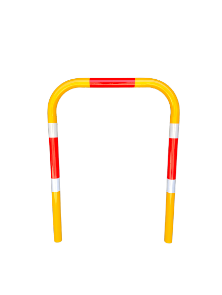 900 removebg preview 1 Dugite Pedestrian Rail 900mm 5 Dugite pedestrian rail, 900mm. Yellow metal barrier with red and white reflective tape. Pedestrian safety equipment for traffic management.