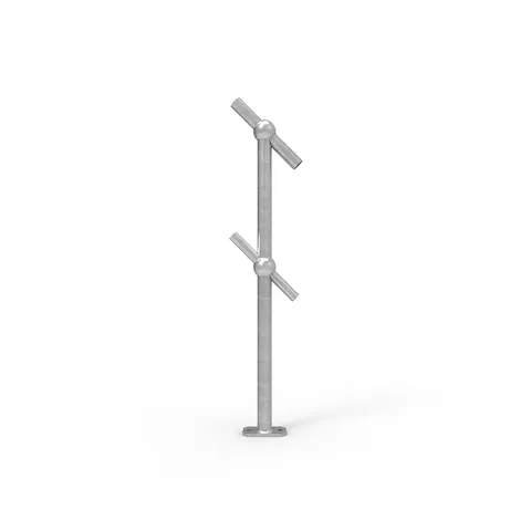 Galvanised ball fence through post, 45-degree surface mounted. Metal barrier with spherical accents, ideal for safety and architectural design.