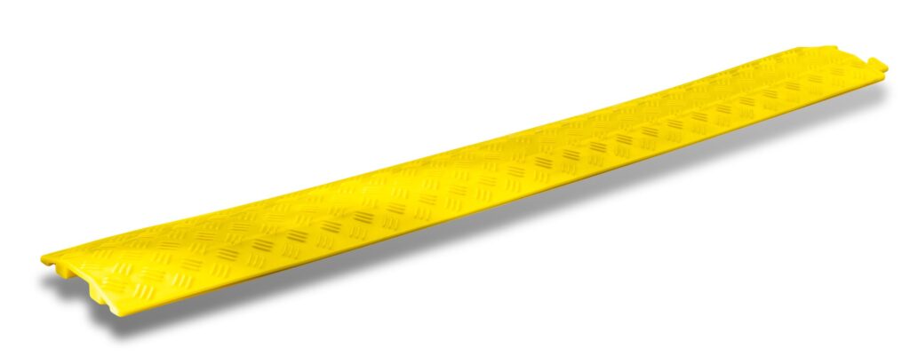 Cable protector 1 1 Dugite Rubber Cable Protector - 1 Channel 1 Yellow Dugite Rubber Cable Protector, 1 Channel. Cable management system with a textured surface for pedestrian safety and cable protection.