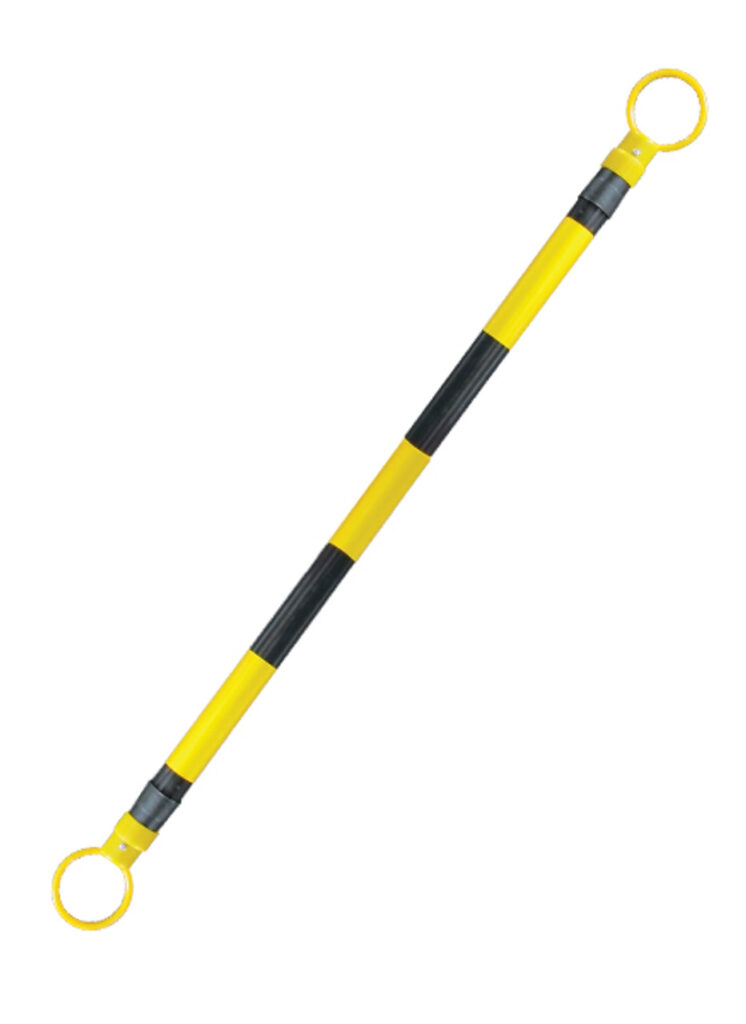 Cone Bar Barrier 2 Dugite Cone Bar Barrier 130cm-210cm 2 Dugite Cone Bar Barrier, yellow & black striped, 130cm-210cm expandable. Safety barrier with rings at ends for cone attachment.