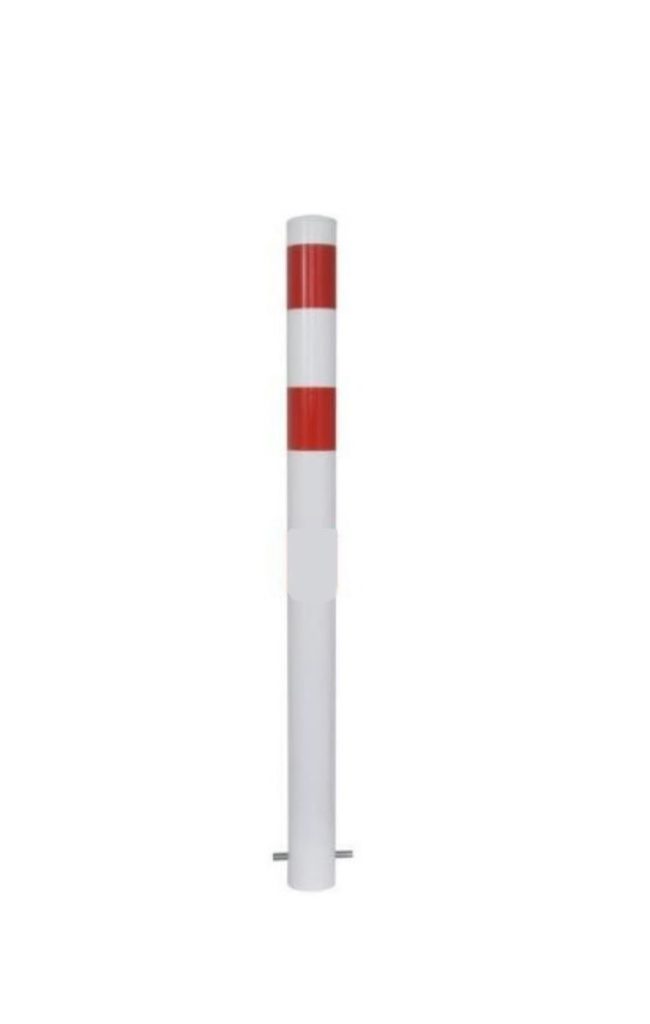 Dugite 100mm x 1650mm In Ground Bollard. White bollard with red crossing bands. In ground bollard post for traffic and pedestrian safety.