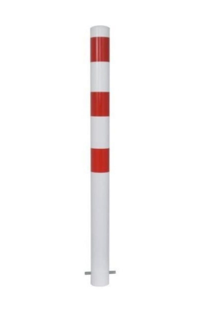 Dugite 100mm x 2250mm In Ground Bollard. White bollard with red crossing stripes. Safety equipment for traffic management and pedestrian safety.