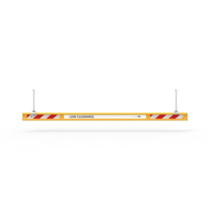 Height bar 3m Height Bar 3 Metre - Powder Coated Aluminium 1 3 Metre Height Bar. Powder-coated aluminium height restrictor bar with red and white reflective stripes. Low clearance warning sign.
