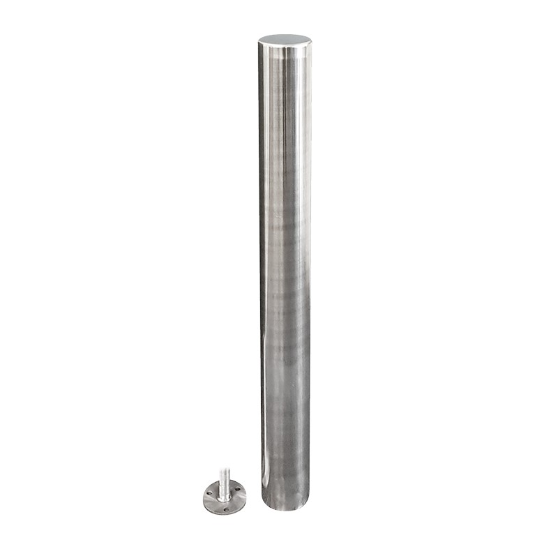 Dugite Stainless Steel Hidden Base Fixed Bollard. Cylindrical stainless steel bollard with a hidden base for secure, fixed installation.
