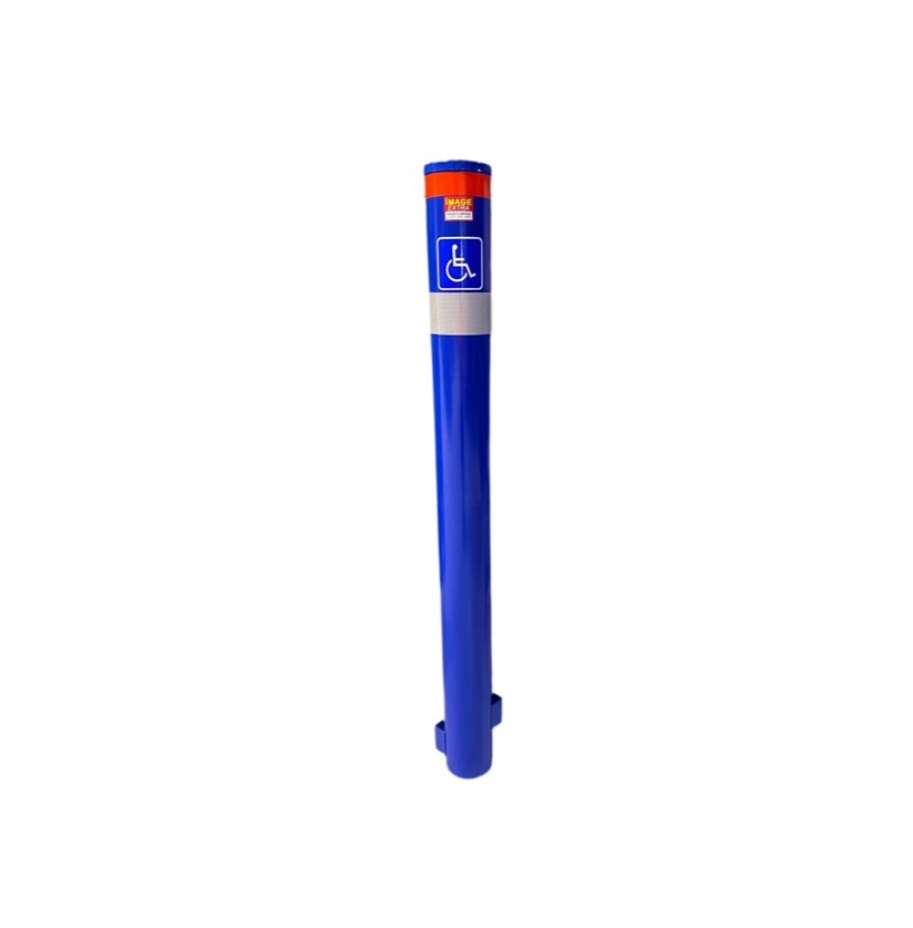Publication1 4 Dugite 165mm x 1800mm In Ground Bollard Acrod Blue 11 Acrod Blue Dugite 165mm x 1800mm In Ground Bollard. Blue bollard with a wheelchair symbol. Safety and accessibility solution for in ground installation.