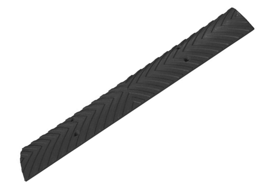 RS500B Rubber Rumble Strip 500mm - Black 8 Black rubber rumble strip, 500mm long, with chevron pattern for traffic calming and road safety. Durable speed bump alternative.