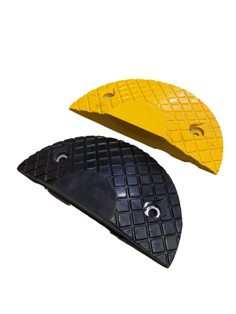 image 10 Dugite Rubber Speed Hump End Cap Pair - Yellow / Black 4 Dugite rubber speed hump end cap pair. Yellow and black end caps for speed humps. Rubber speed bump accessories for traffic calming.