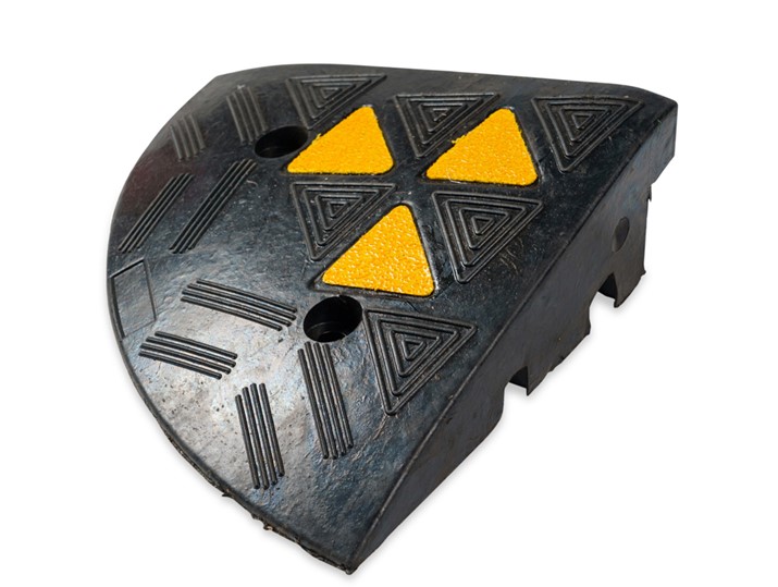 image 20 Hi-Viz Kerb Ramp End Cap Rubber 310mm x 310mm x 100mm - Black/Yellow 5 Black/Yellow Hi-Viz Kerb Ramp End Cap. Rubber 310mm x 310mm x 100mm kerb ramp with hi-visibility yellow triangles.
