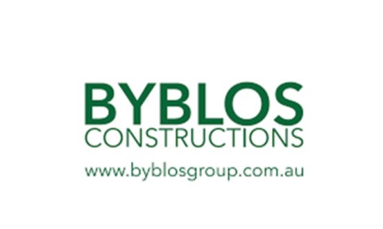 Byblos Constructions logo. Home Page for Byblos Constructions, a construction company. Green text on a white background.