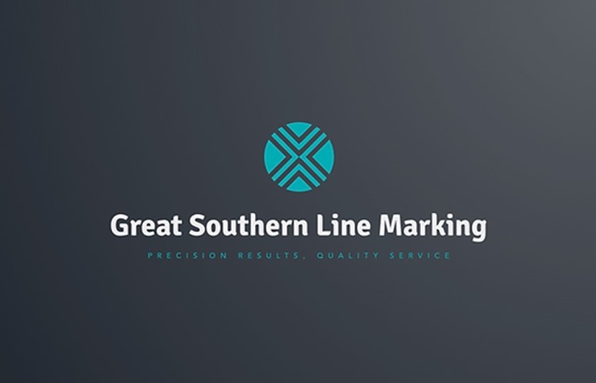Great Southern Line Marking logo. Teal circle with intersecting lines above company name on a dark gray background. Home Page.